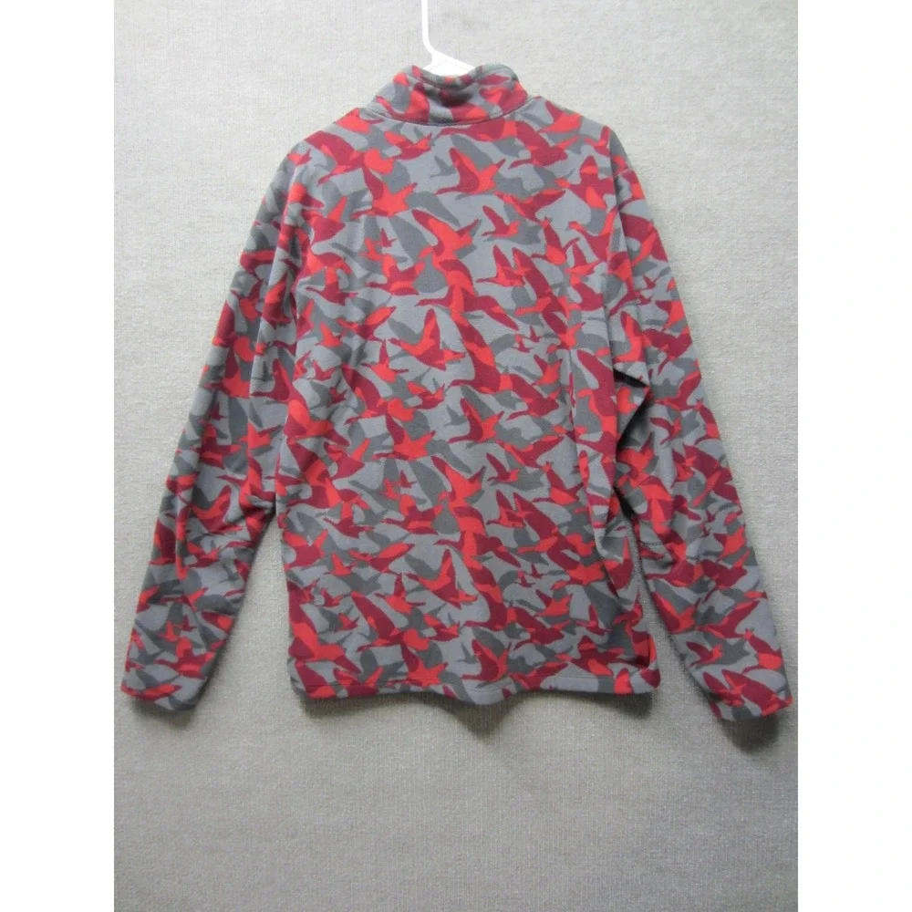Eddie Bauer Mens Tall TL Fleece Quarter Zip Pullover Red Grey Bird Camo Print
